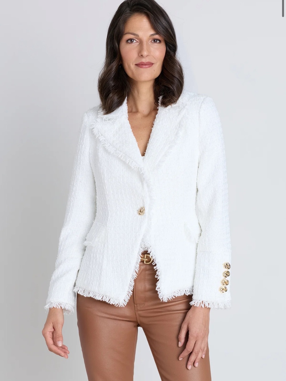 GISELLE SINGLE BREASTED TWEED BLAZER - WHITE
